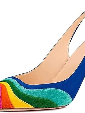 YDN Blue Multicolor Wave Slingback Heels